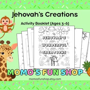 Jehovah&#39;s Creations Colouring Activity Booklet (Ages 3-6) - JW Printables for Kids, Family Worship, Meeting Activity Sheet, Instant Download