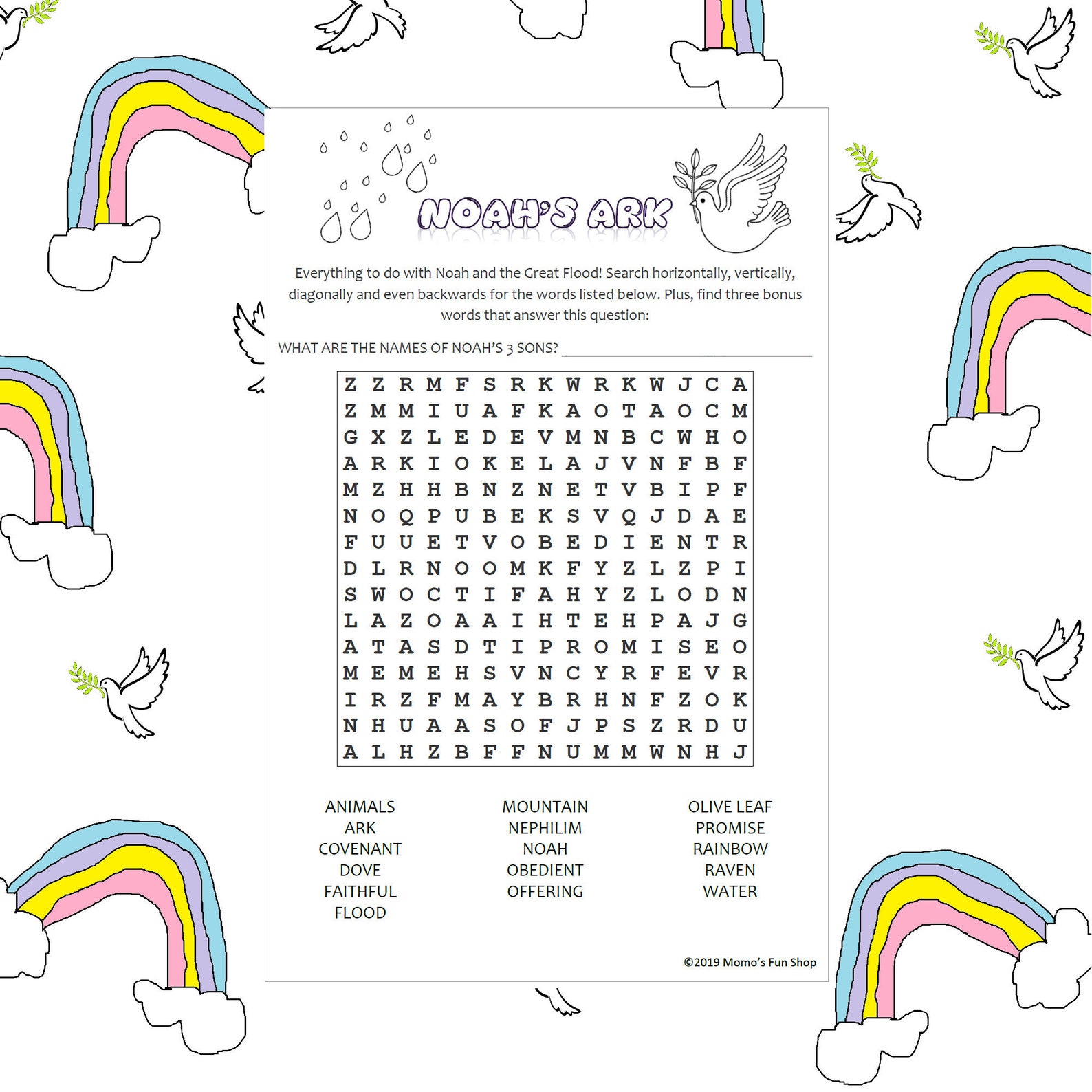 noahs ark word search puzzle jw printables for kids etsy