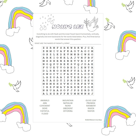 noah s ark word search puzzle jw printables for kids etsy