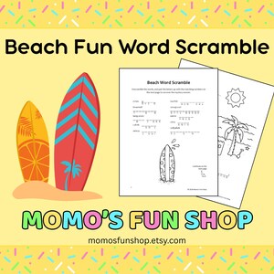 Beach Fun Word Scramble for Kids - Word Scramble, Party Favour, Classroom Printable, Instant Download PDF