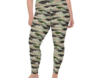 All-Over Print Plus Size Leggings, Yoga leggings, Yoga pants, tights, KERIKA Apparel Jamaica Camouflage