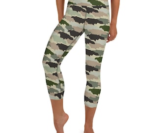 Yoga Capri Leggings, Yoga Pants, workout, tights, KERIKA Apparel Jamaica Camouflage