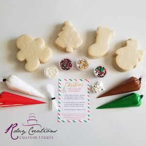 Christmas Cookie Decorating Kit | DIY Cookie Kit | 4 Icing Bags | 4 Sprinkles | Bag of Eyes | Decorated Sugar Cookies | Kid Projects