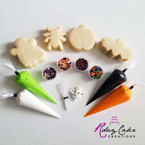 Halloween Cookie Decorating Kit | DIY Cookie Kit | 4 Icing Bags | 4 Sprinkles | Bag of Eyes | Decorated Sugar Cookies | Kid Projects