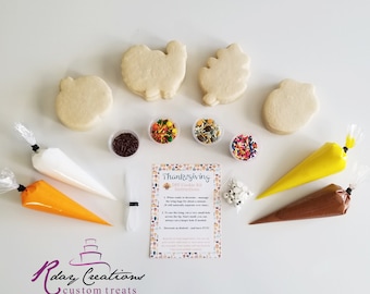 Thanksgiving Cookie Decorating Kit | DIY Cookie Kit | 4 Icing Bags | 4 Sprinkles | Bag of Eyes | Decorated Sugar Cookies | Kid Projects