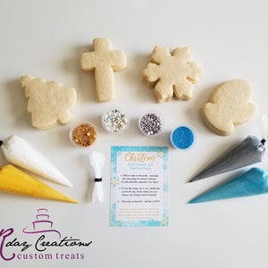 Christmas Cookie Decorating Kit | DIY Cookie Kit | 4 Icing Bags | 4 Sprinkles | Decorated Sugar Cookies | Kid Projects | Party Treats