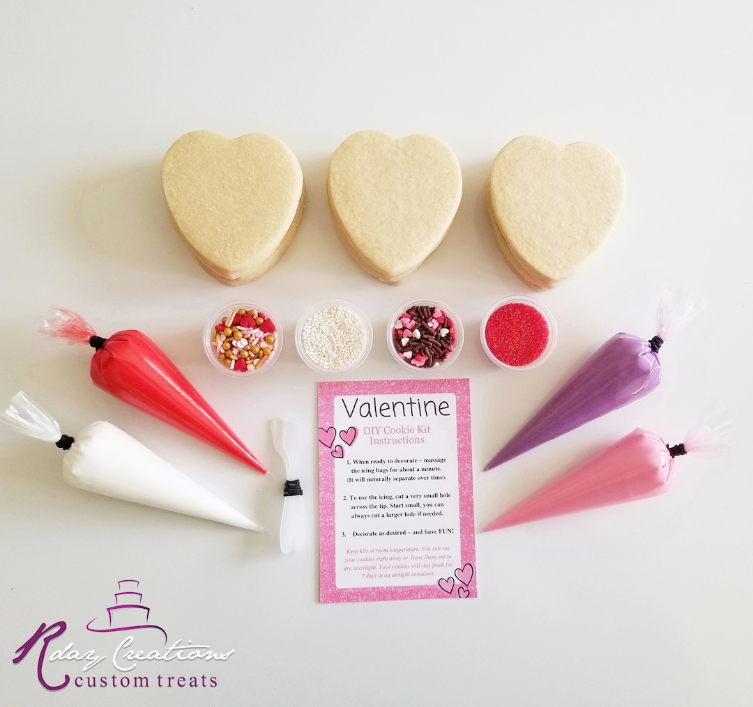 Valentine Cookie Decorating Kit DIY Cookie Kit 4 Icing Bags 4 Sprinkles