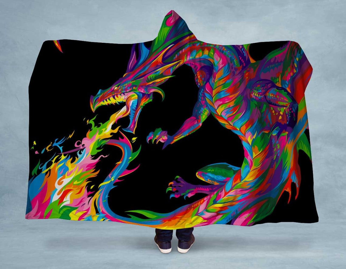Neon Dragon Hooded Blanket Dragon Blanket Hooded Blankets Etsy