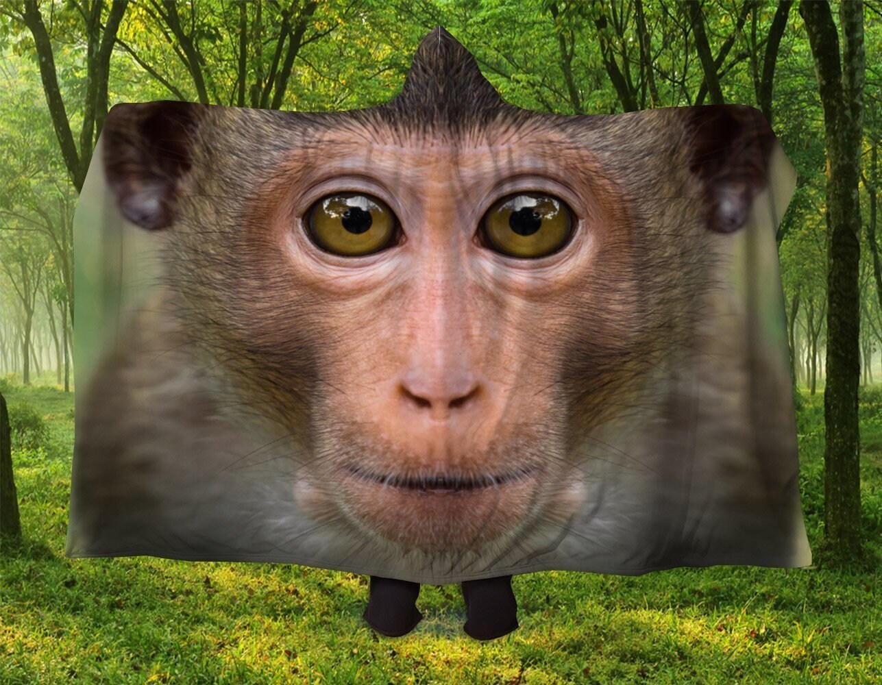 Monkey Hooded Blanket Cozy Blanket with Sherpa Lining Hooded Etsy