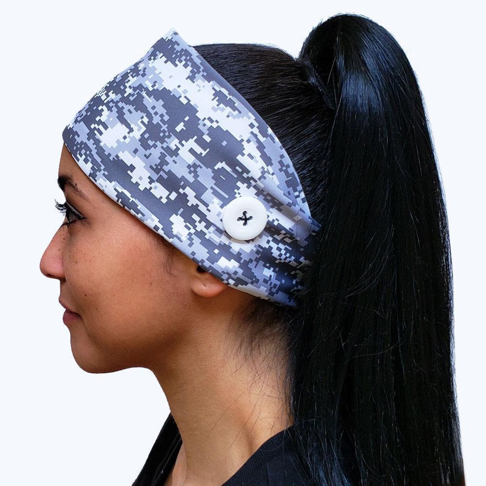 Digital Gray Camo Button Headband Camouflage Headband Etsy