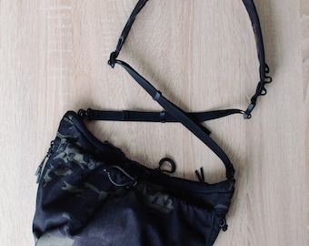Nylon Cordura Blak Multicam Hobo Sack: Techwear Crossbody Messenger Bag