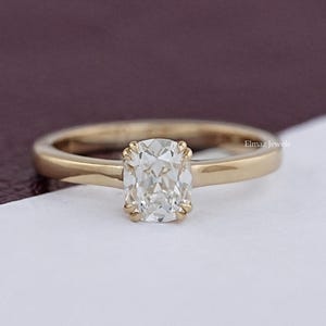 Old Mine Cushion Cut Lab Grown Diamond Solitaire Ring, Double Claw Prong Set Diamond Ring, Hand Made Diamond Bridal Ring, Wedding Gifts