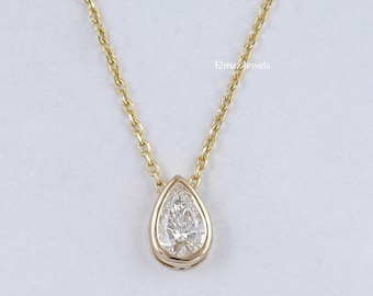 Pear Cut Lab Grown Diamond Wedding Necklace, Bezel Setting Eco Friendly Diamond Bridal Necklace, 14K Solid Gold Solitaire Necklace For Love