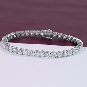 Round Cut CVD Diamond Tennis Bracelet, 14K Solid Gold Bracelet, Lab Grown Diamond Wedding Bracelet, Conflict Free Diamond Womens Bracelet