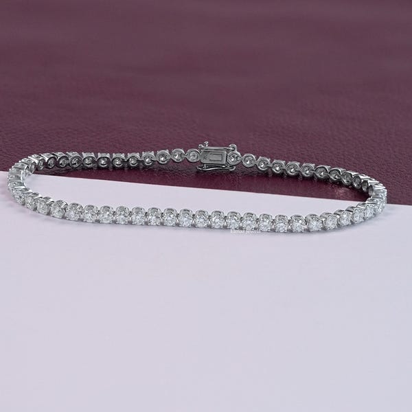 2.50 MM Round Cut Lab Diamond Tennis Bracelet, Stackable Diamond Wedding Bracelet, CVD Diamond Bridal Bracelet, Diamond Bracelet For Women