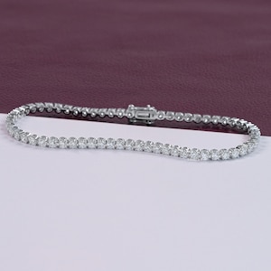 Round Cut Lab Diamond Tennis Bracelet, 14K Solid Gold Bracelet, Stackable Diamond Prong Set Bracelet, Conflict Free Diamond Bridal Bracelet
