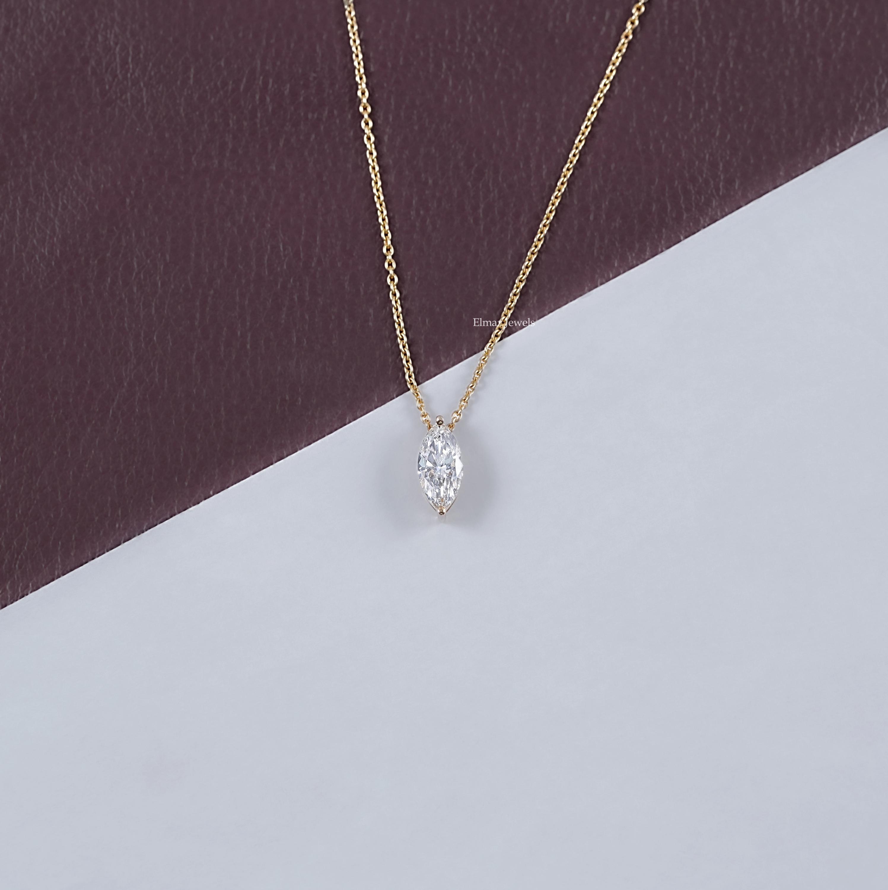 1 Carat Marquise Cut Lab Diamond Solitaire Necklace, Conflict Free Diamond Engagement Necklace, CVD Diamond Wedding Necklace Gift For Love