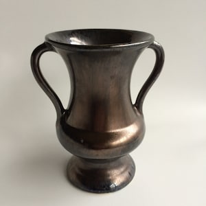 Broadmoor Pottery Vase, Signed JB Hunt, Gunmetal Glaze Finish, Bronze Metallic, Wide Handles