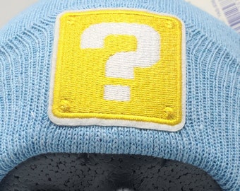 Question Mark Block - Mario Bros Video Game Beanie Winter Hat -  Blue