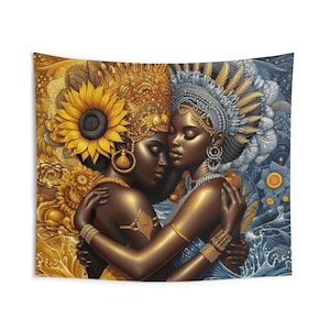 Tapiz de pared de Dos Aguas: Oshun y Yemaya/ Dos Aguas Oshun y Yemaya Grande 88"x104" / Panel de Trono/ Tapiz de Diosa /Regalo Santera /Yoruba