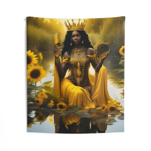 Oshun Wall Tapestry | Panel De Trono | Wall Art Print | Home Decor Wall Art | Wall Hanging Tapestries | Orisha Tapestry | Spiritual Art