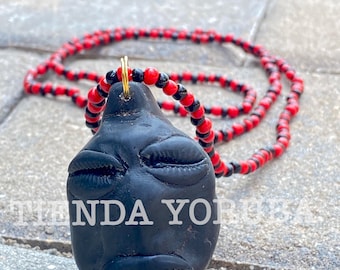 Collar de eleggua eleque eleke de eleggua eshu babalawo santería Ifa Osha yoruba XxL grande amuleto abre caminos
