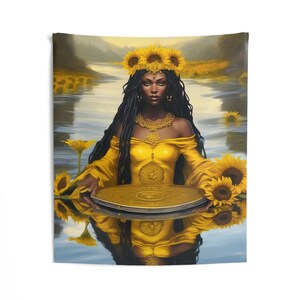 Oshun Wall Tapestry | Panel De Trono | Wall Art Print | Home Decor Wall Art | Wall Hanging Tapestries | Orisha Tapestry | Spiritual Art