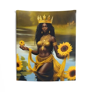 Oshun Wall Tapestry | Panel De Trono | Wall Art Print | Home Decor Wall Art | Wall Hanging Tapestries | Orisha Tapestry | Spiritual Art