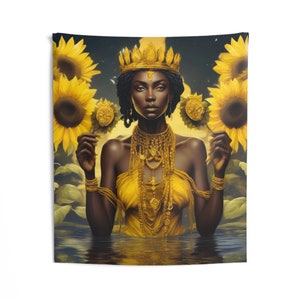 Oshun Wall Tapestry | Panel De Trono | Wall Art Print | Home Decor Wall Art | Wall Hanging Tapestries | Orisha Tapestry | Spiritual Art
