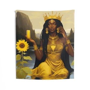 Oshun Wall Tapestry | Panel De Trono | Wall Art Print | Home Decor Wall Art | Wall Hanging Tapestries | Orisha Tapestry | Spiritual Art