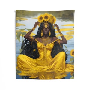 Oshun Wall Tapestry | Panel De Trono | Wall Art Print | Home Decor Wall Art | Wall Hanging Tapestries | Orisha Tapestry | Spiritual Art
