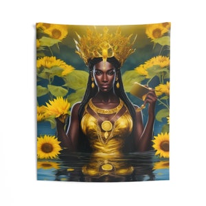 Oshun Wall Tapestry | Panel De Trono | Wall Art Print | Home Decor Wall Art | Wall Hanging Tapestries | Orisha Tapestry | Spiritual Art