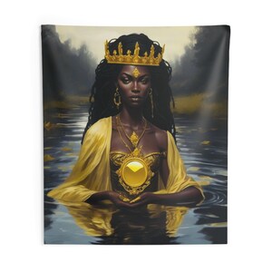 Oshun Wall Tapestry | Panel De Trono | Wall Art Print | Home Decor Wall Art | Wall Hanging Tapestries | Orisha Tapestry | Spiritual Art
