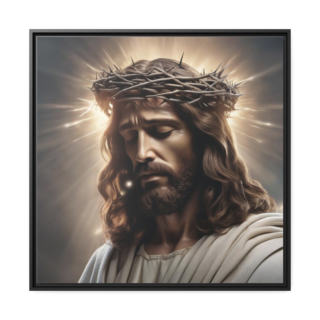 Jesus Christ Wearing Crown of Thorns Painting Print on Canvas Wall Art ...