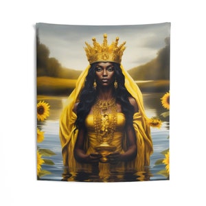 Oshun Wall Tapestry | Panel De Trono | Wall Art Print | Home Decor Wall Art | Wall Hanging Tapestries | Orisha Tapestry | Spiritual Art
