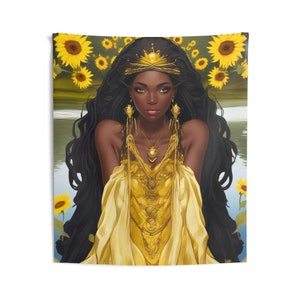 Oshun Wall Tapestry | Panel De Trono | Wall Art Print | Home Decor Wall Art | Wall Hanging Tapestries | Orisha Tapestry | Spiritual Art