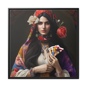Lienzo gitano mate ecológico, arte gitano sobre lienzo de gran tamaño / Pintura de tarot / Lienzo de espiritualidad / Gitana, Gitana Cuadro/ Espiritismo