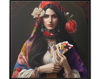 Lienzo gitano mate ecológico, arte gitano sobre lienzo de gran tamaño / Pintura de tarot / Lienzo de espiritualidad / Gitana, Gitana Cuadro/ Espiritismo