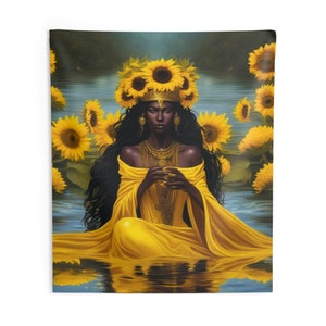 Oshun Wall Tapestry | Panel De Trono | Wall Art Print | Home Decor Wall Art | Wall Hanging Tapestries | Orisha Tapestry | Spiritual Art