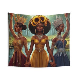 Tapisserie murale du trio sacré : Oshun, Oya et Yemaya Orisha | Grande 88 x 104 po. | Panel de Trono | Tapisserie de la déesse | Cadeau Santera | Santeria yoruba