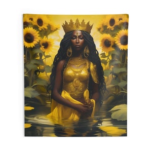 Oshun Wall Tapestry | Panel De Trono | Wall Art Print | Home Decor Wall Art | Wall Hanging Tapestries | Orisha Tapestry | Spiritual Art