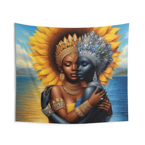 Tenture murale des Deux Eaux : Oshun et Yemaya | Dos Aguas Oshun y Yemaya Grande 88 x 104 po. | Panel de Trono | Tapisserie Orisha | Cadeau Santera | Yoruba