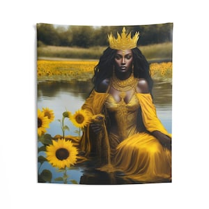 Oshun Wall Tapestry | Panel De Trono | Wall Art Print | Home Decor Wall Art | Wall Hanging Tapestries | Orisha Tapestry | Spiritual Art