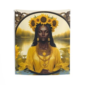 Oshun Wall Tapestry | Panel De Trono | Wall Art Print | Home Decor Wall Art | Wall Hanging Tapestries | Orisha Tapestry | Spiritual Art