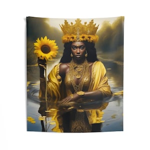 Oshun Wall Tapestry | Panel De Trono | Wall Art Print | Home Decor Wall Art | Wall Hanging Tapestries | Orisha Tapestry | Spiritual Art