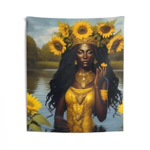 Oshun Wall Tapestry | Panel De Trono | Wall Art Print | Home Decor Wall Art | Wall Hanging Tapestries | Orisha Tapestry | Spiritual Art