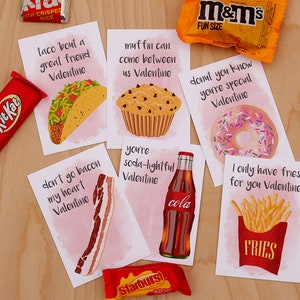 Printable Valentine's Day Cards for School, Class Valentine's Day Cards Download, Food Valentine's Day Cards, Older Kids Valentine's Cards