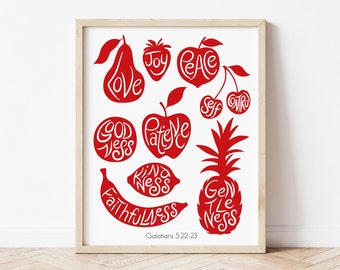 Fruto del Espíritu Impresión en color personalizada, Arte de la pared cristiana, Gálatas 5:22-23, Arte de la pared del versículo bíblico, Regalo cristiano y decoración del hogar