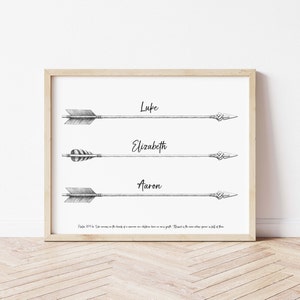 Psalm 127: 4-5 Christliche Wandkunst, Kinder sind wie Pfeile, Köcherschrift, personalisiertes Geschenk, christliches Wohndekor, Hände eines Kriegers