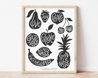 Impresión del fruto del espíritu, arte de la pared cristiana, Gálatas 5: 22-23, arte de la pared del versículo bíblico, regalo cristiano y decoración del hogar, decoración del hogar hecha a mano